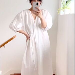 DEIJI STUDIOS The Fold Dress in Organic Cotton White Seersucker Midi Dress M L